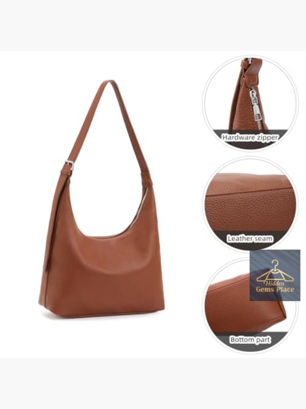 Small Crescent Hobo Shoulder Bag with Adjustable Strap Faux Leather Tote - Picture 5 of 5